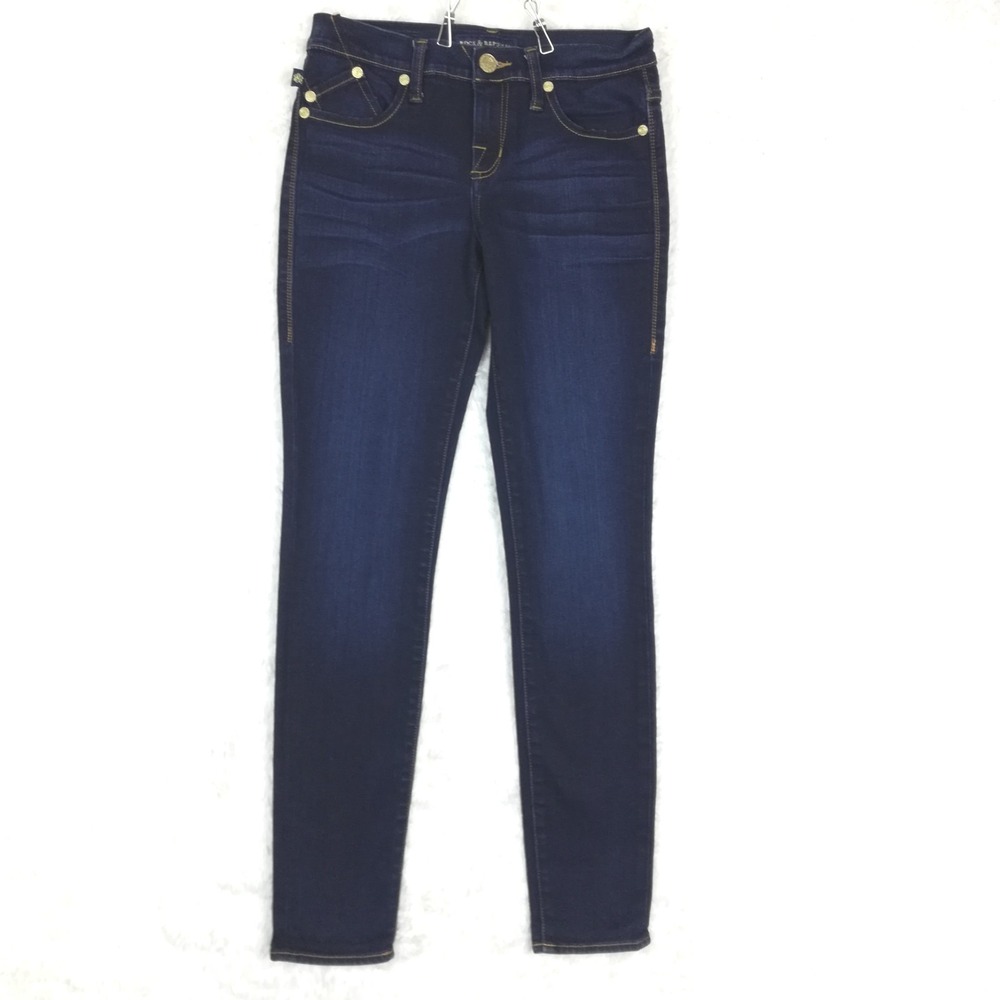 Rock & Republic Womens Jeans Berlin Skinny Denim Rx Blue Dark Wash Low Rise 4
